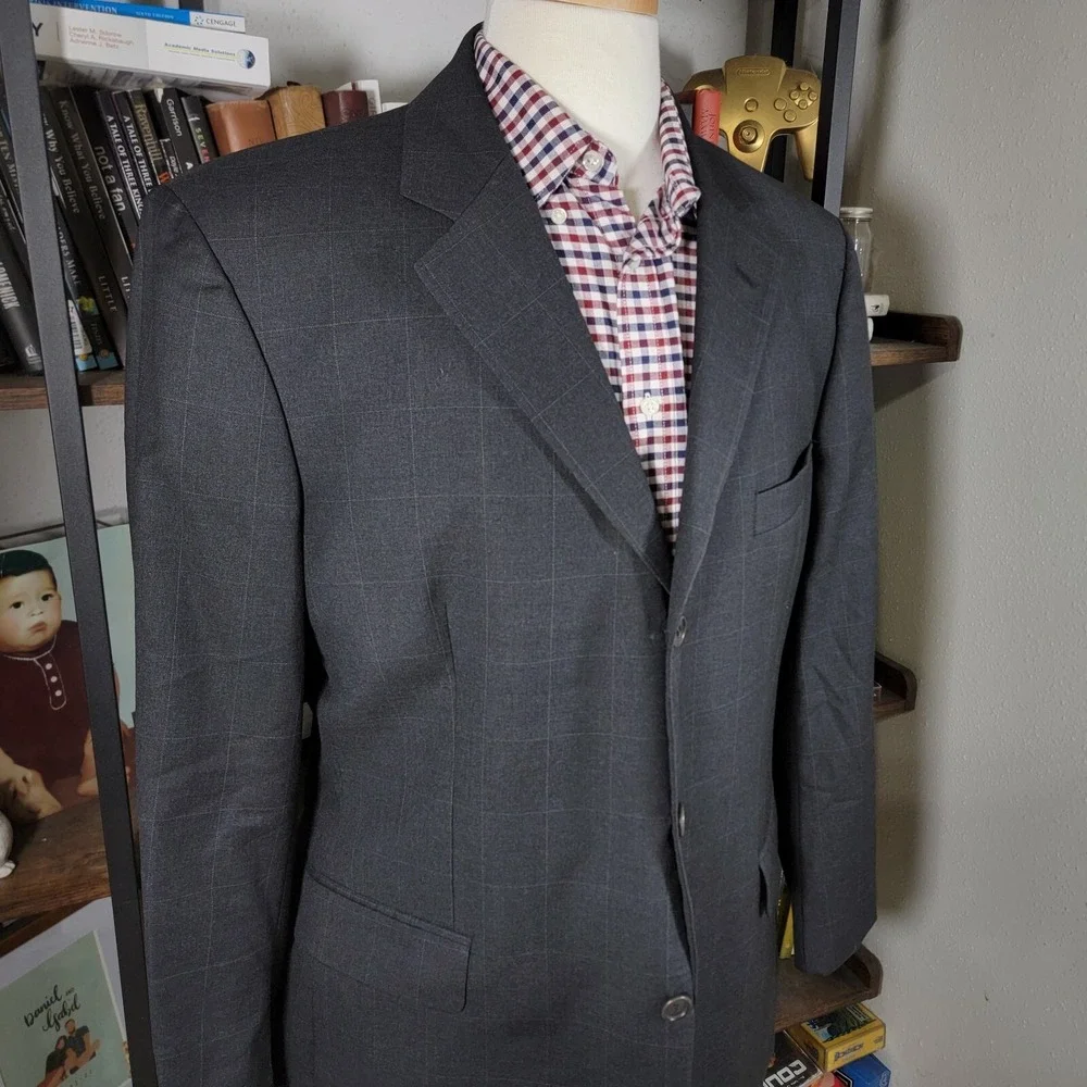VTG Brooks Brothers 346 Men's Sport Coat Blazer Three Button Gray Plaid Wool 44R